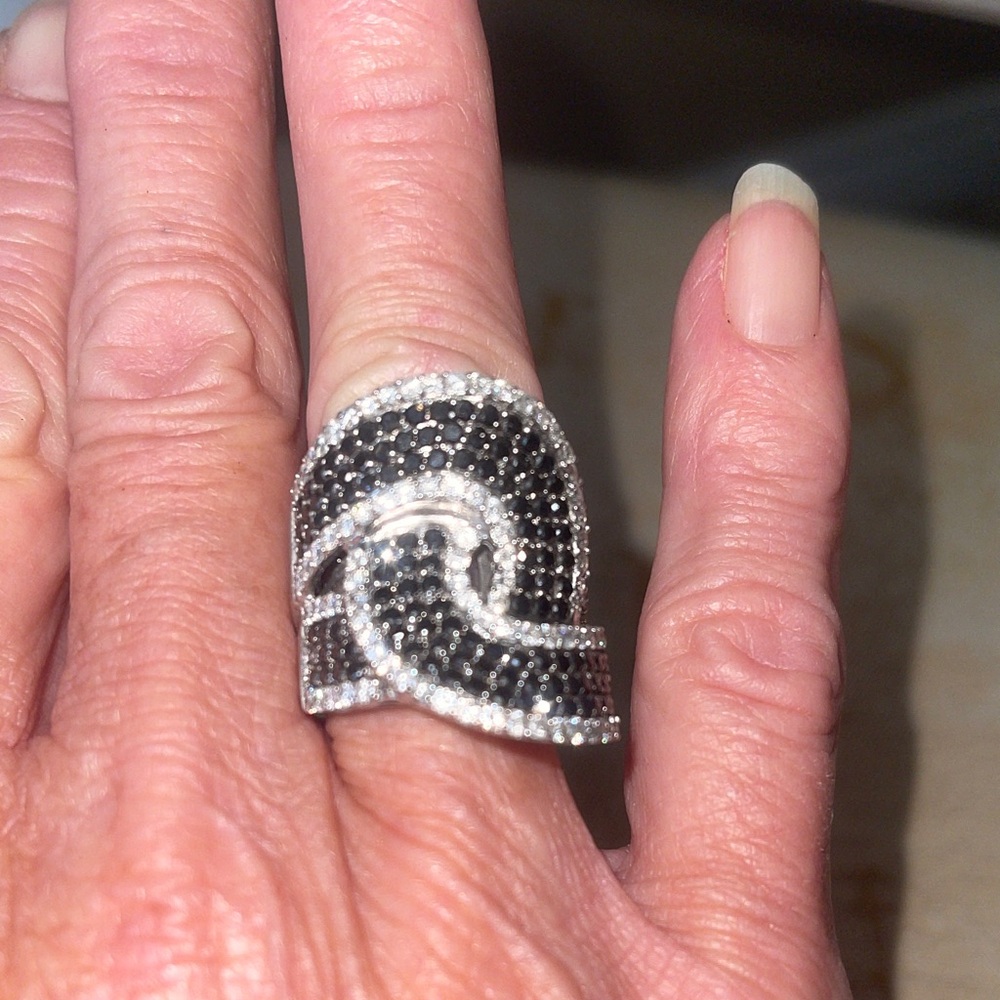 14K White Gold, Black and White Diamond Ring